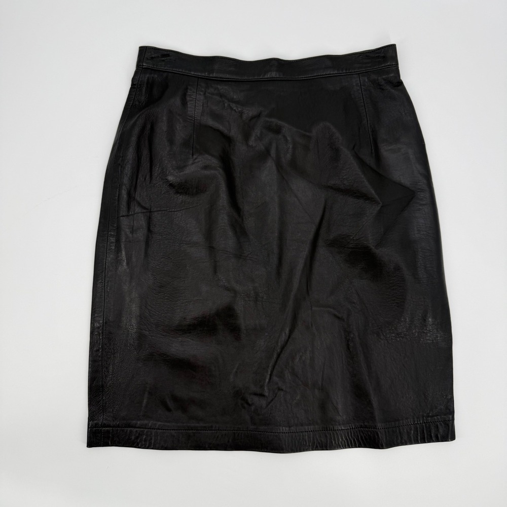 Vintage MAXIMA for Neiman Marcus Black Leather Pencil Skirt Size 14 Fits 30x23
